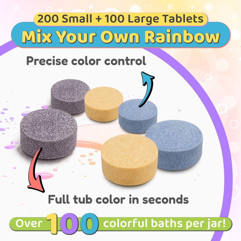 Color My Bath Color MyBath - Bath Color Tablets for Kids, 300 Count Jar - Color Changing, Non-Toxic, Non-Staining, Fragrance-Free - Mix Your Own Rainbow, Fun & Educational - Made in USA (1-Pack) - Image 2